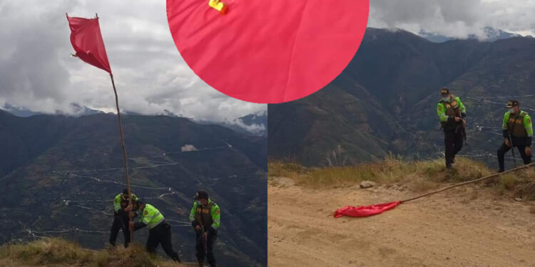 Tarma: Policía encuentra bandera roja con el símbolo de la oz y el martillo