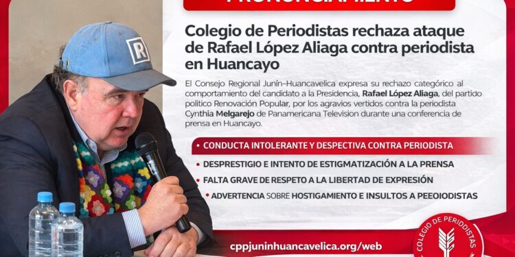 Colegio de Periodistas rechaza ataque de Rafael López Aliaga contra periodista en Huancayo